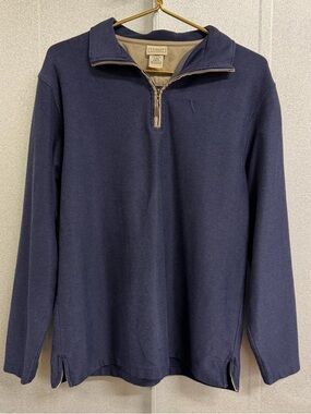 L.L. Bean Quarter Zip Pullover Navy Herringbone Cotton Mens M